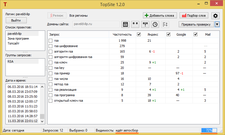 Проводится автоматическая проверка позиций сайта программой TopSite